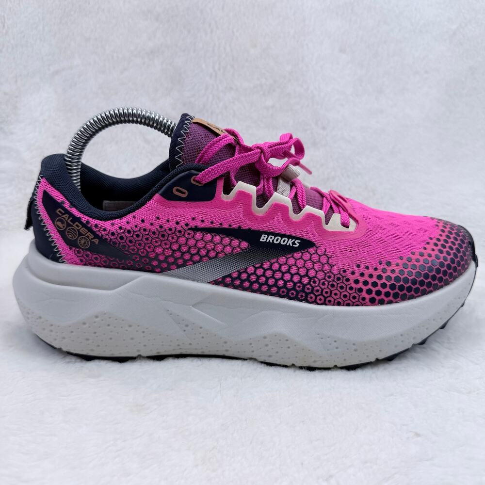 Brooks Caldera 6 Womens Trail Running Shoes Pink Glo Peacoat Marshmallow 8.5 US